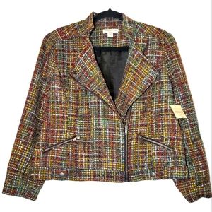 NWT Coldwater Creek Wool Boucle Zip Tweed Moto 14P